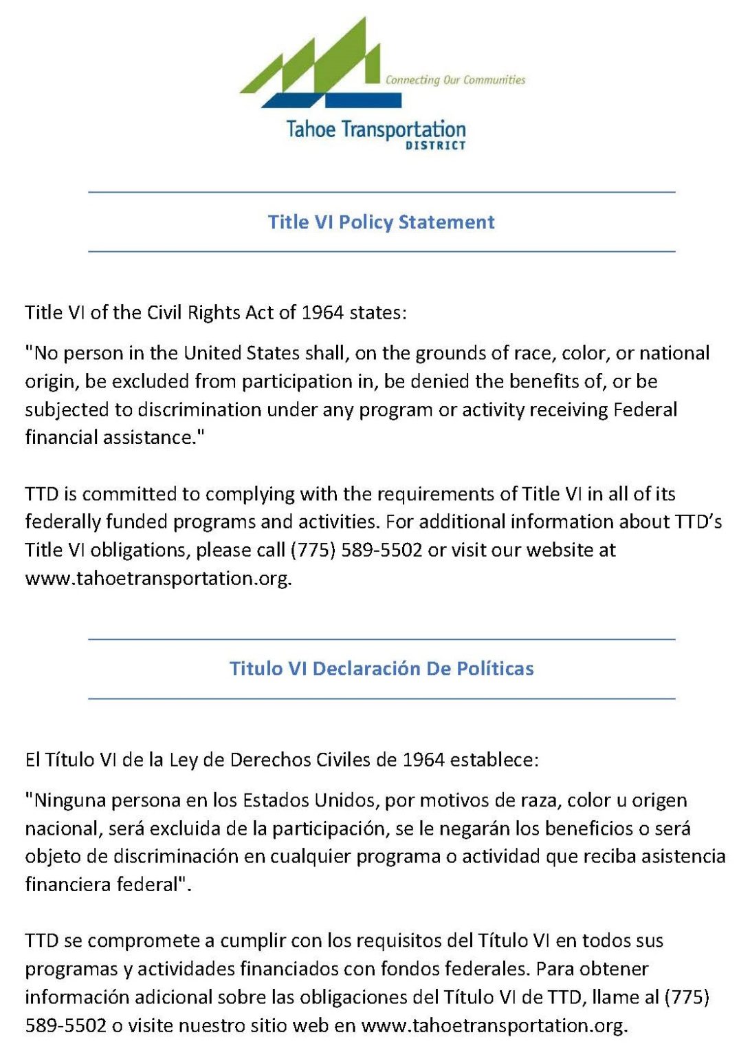 Title VI Tahoe Transportation District